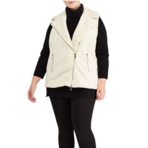 Lauren Ralph Lauren Ivory Faux Suede & Shearling Lined Full Zip Moto Vest - Picture 12 of 12